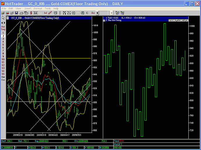 Spot gold 2 day swing chart 15 May 2009