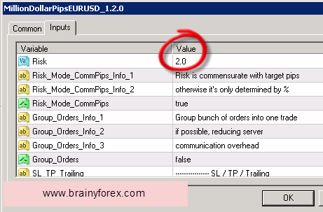 Million Dollar Pips Risk Settings