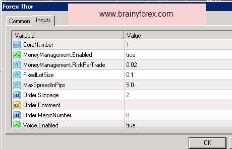 Settings for Forex Thor