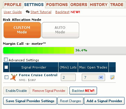 Zulutrade settings used